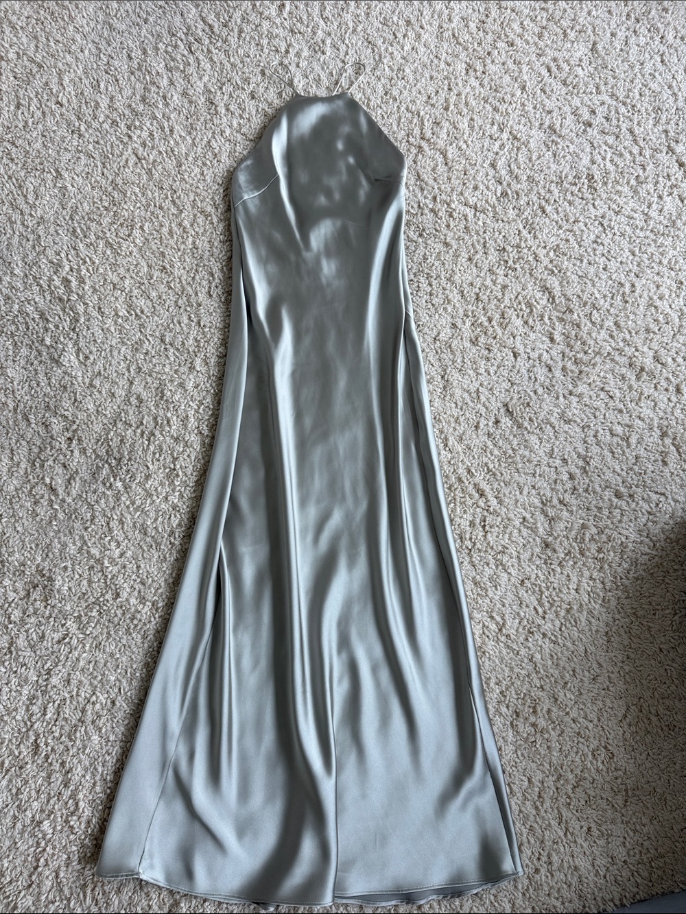 Zara Silver Satin Halter Maxi Dress